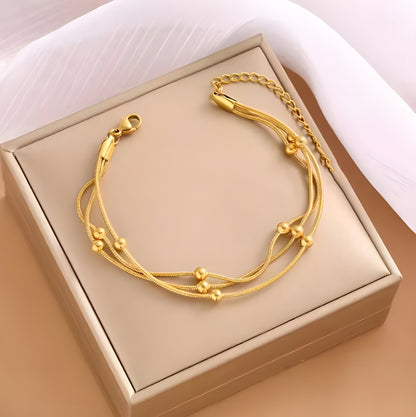 Buy Stainless Steel Three-Layer Beaded Bracelet Trendy Titanium global swanky 1