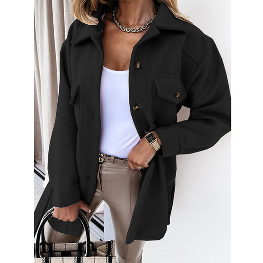 Buy Stylish Solid-Color Lapel Wool Coat With Button & Tie Details global swanky 3