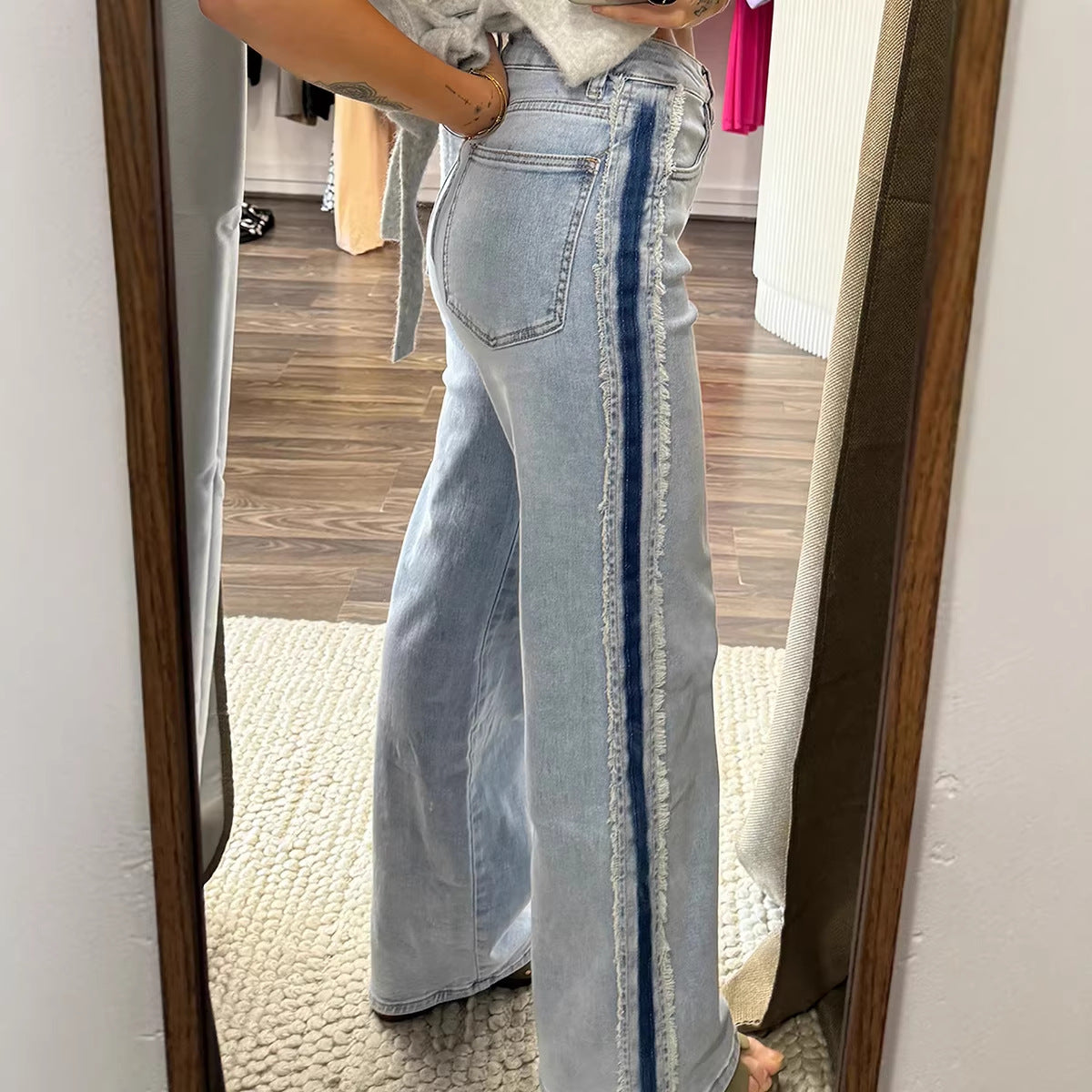 Buy Stylish Versatile Women’s Distressed Straight Jeans With Trim global swanky 3