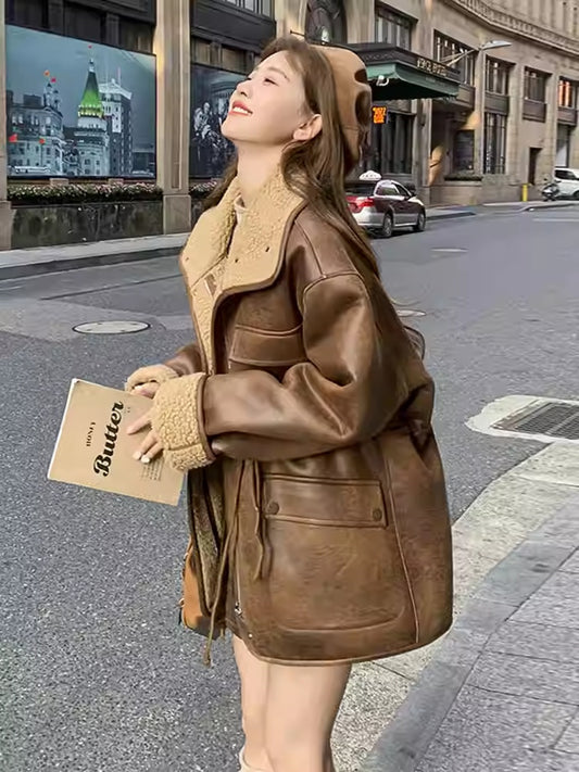 Buy Thickened Lambskin Coat With Integrated Fur Lining for Women global swanky 2