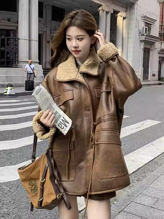Buy Thickened Lambskin Coat With Integrated Fur Lining for Women global swanky 3