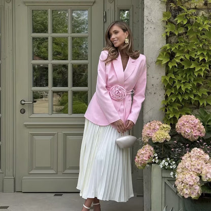 Buy Trendy Loose-Fit Lace-Up Blazer With 3D Floral Embellishments global swanky 1