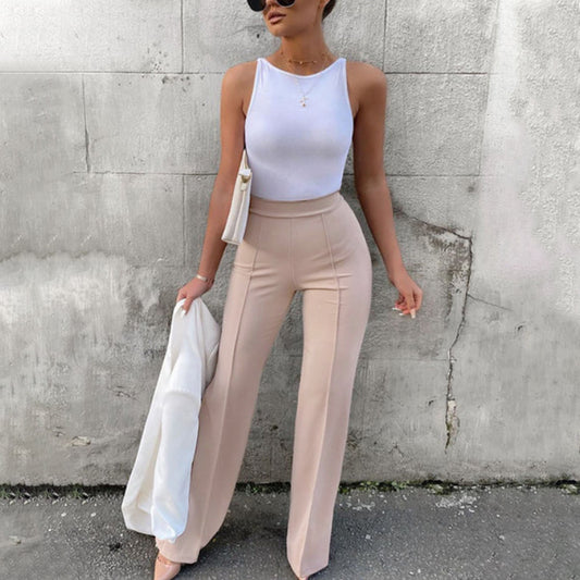 Buy Trendy Slim Fit Flared High Waist Wide Leg Women’s Pants global swanky 3
