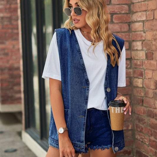 Buy Trendy Women’s Denim Vest Sleeveless Waistcoat Top Online global swanky 3