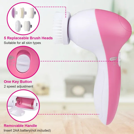 Buy Waterproof Facial Cleansing Brush with 5 Heads for Women global swanky 2