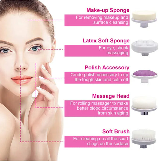 Buy Waterproof Facial Cleansing Brush with 5 Heads for Women global swanky 3