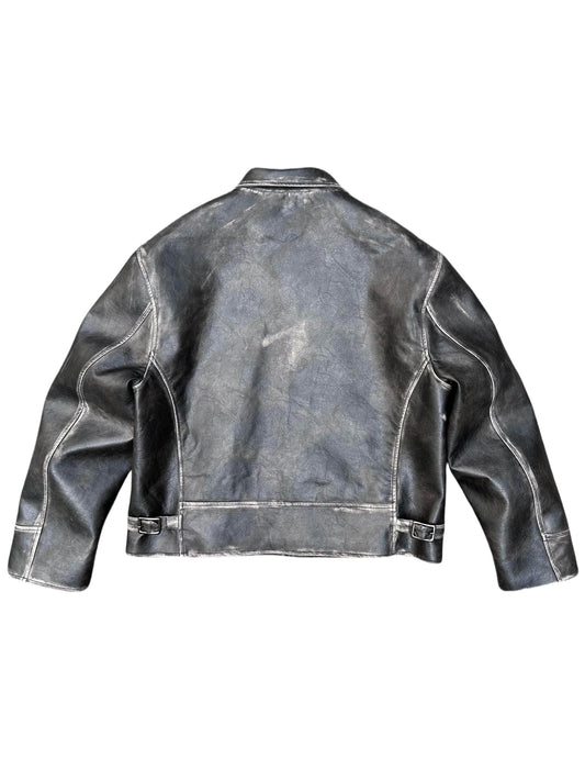 Buy Women’s Eco-Friendly Distressed Short Wide PU Leather Jacket global swanky 2