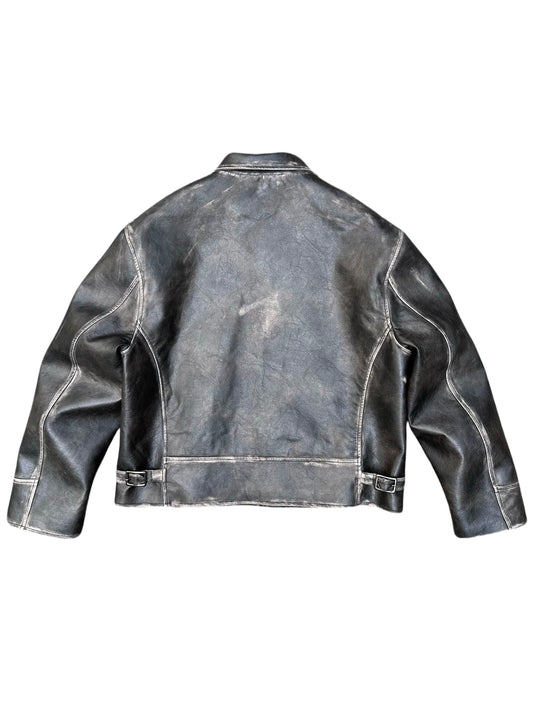 Buy Women’s Eco-Friendly Distressed Short Wide PU Leather Jacket global swanky 3