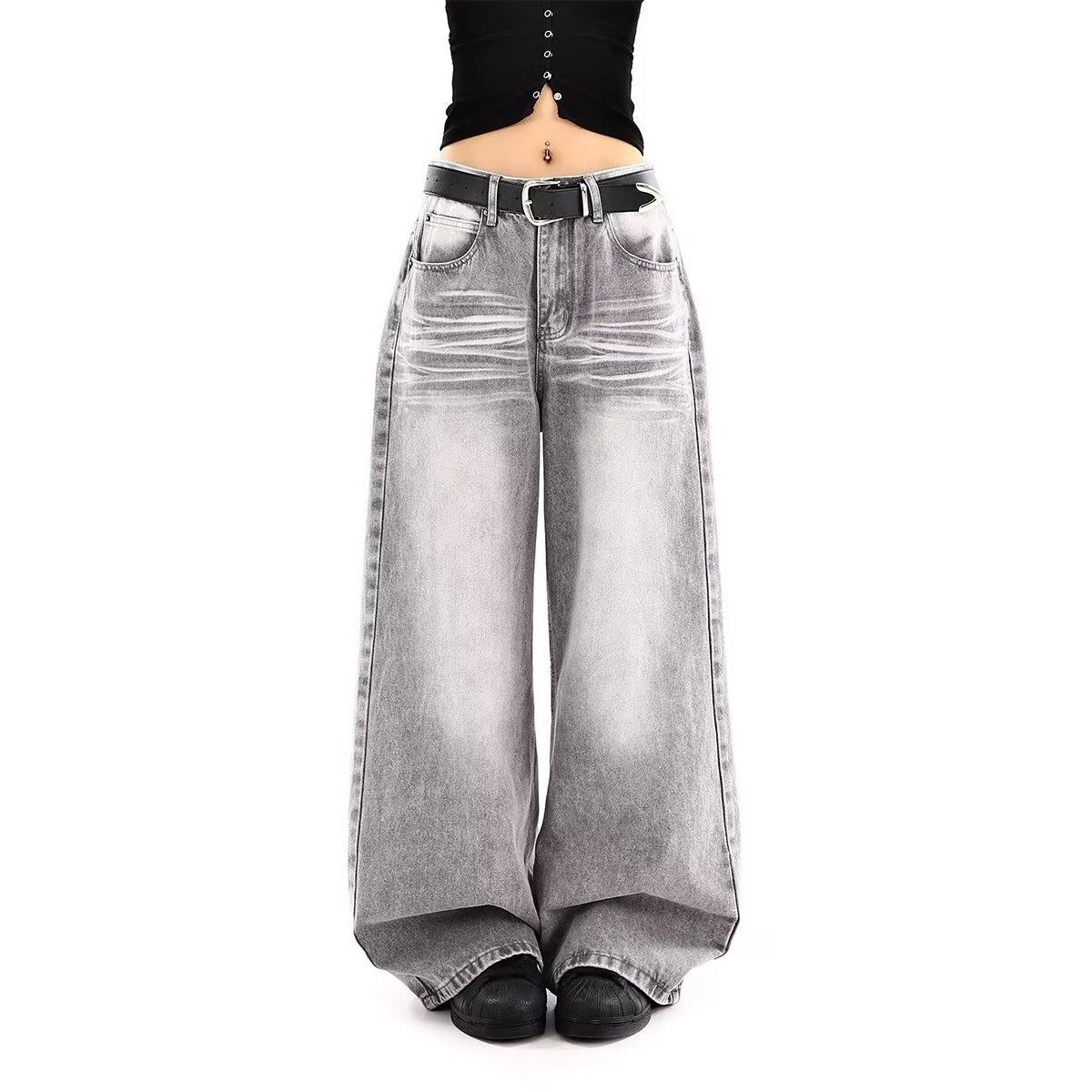 Buy Women’s Embroidered High Waist Wide Leg Vintage Denim Jeans global swanky 1