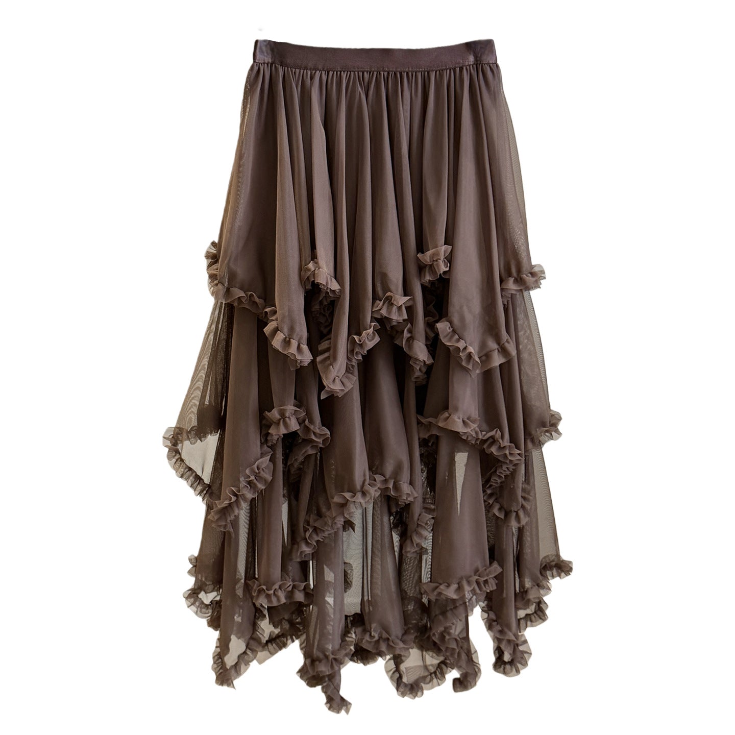 Buy Women’s Fashion Irregular Ruffle Trim Mesh Skirt Stylish & Chic global swanky 3