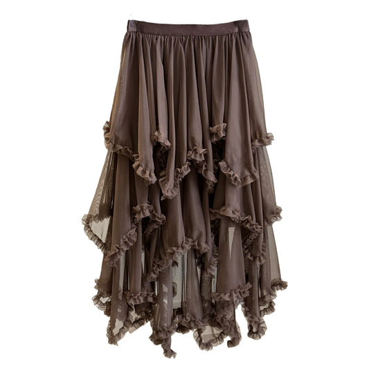 Buy Women’s Fashion Irregular Ruffle Trim Mesh Skirt Stylish & Chic global swanky 3