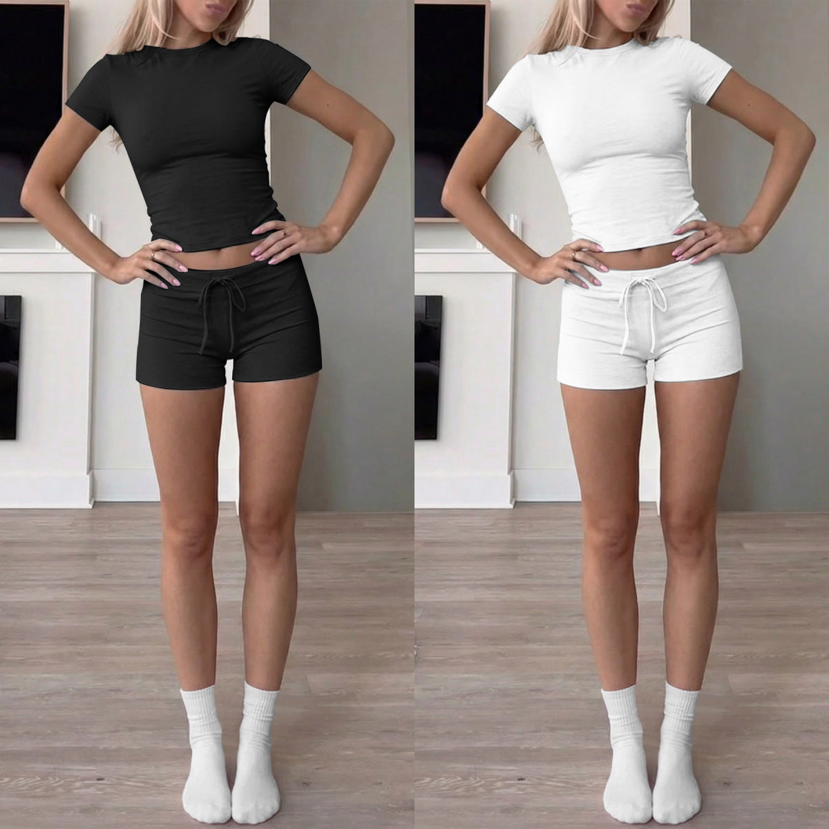 Buy Women’s Form-Fitting Short-Sleeve Set with Classic Crew Neck global swanky 1