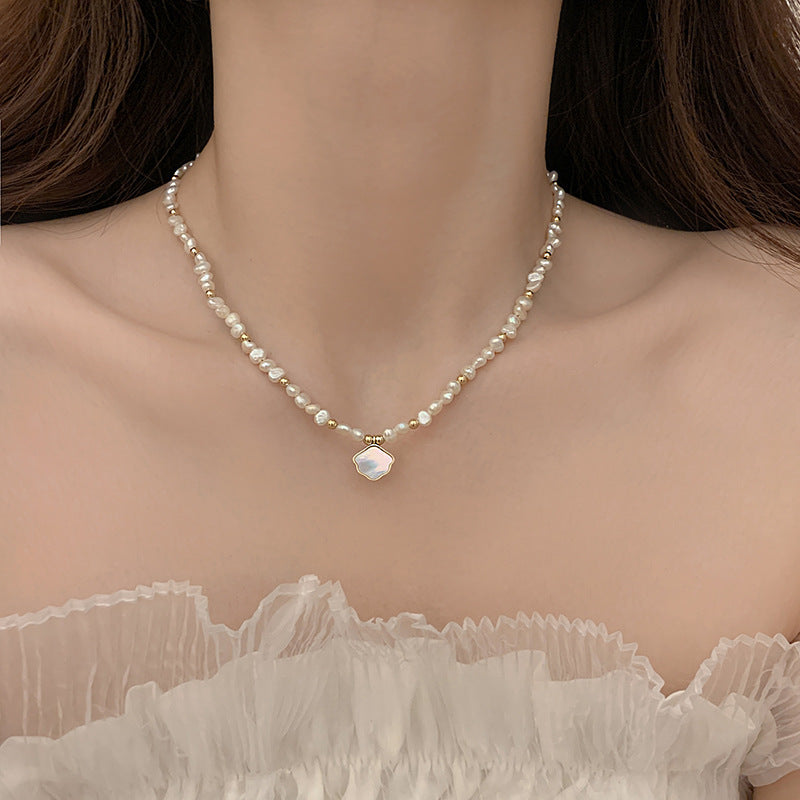 Buy Women’s Freshwater Pearl Necklace and Shell Bracelet Set global swanky 1
