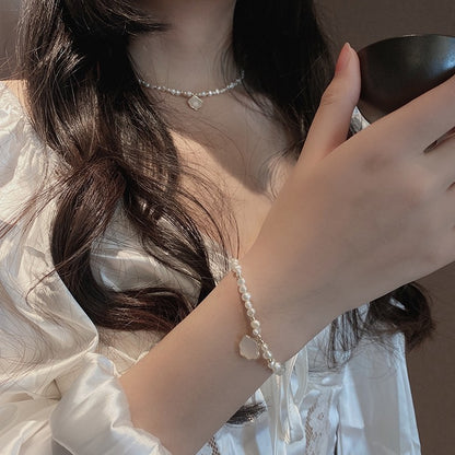 Buy Women’s Freshwater Pearl Necklace and Shell Bracelet Set global swanky 2