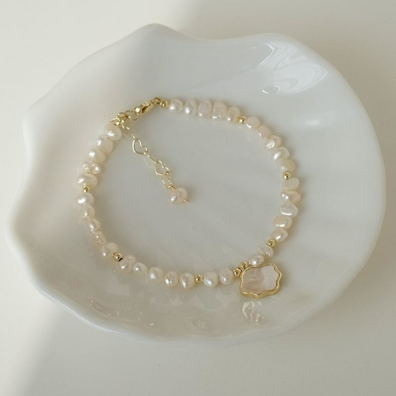 Buy Women’s Freshwater Pearl Necklace and Shell Bracelet Set global swanky 3