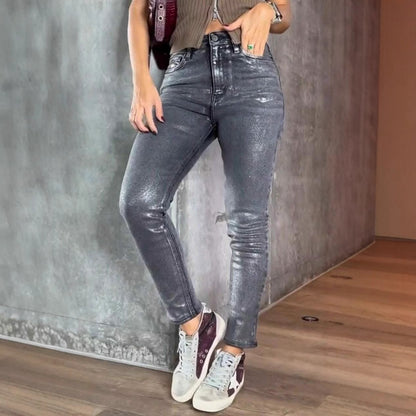 Buy Women’s Gold and Silver Stamping Stretch Skinny Jeans Online global swanky 1