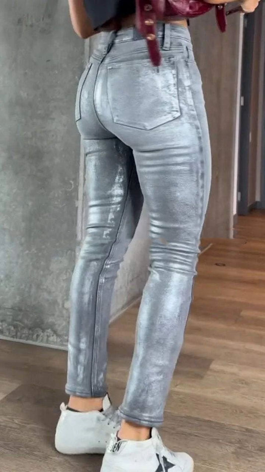 Buy Women’s Gold and Silver Stamping Stretch Skinny Jeans Online global swanky 2