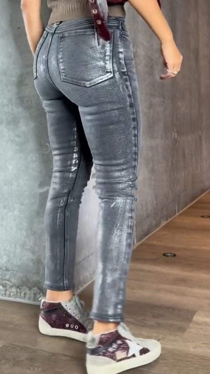 Buy Women’s Gold and Silver Stamping Stretch Skinny Jeans Online global swanky 3