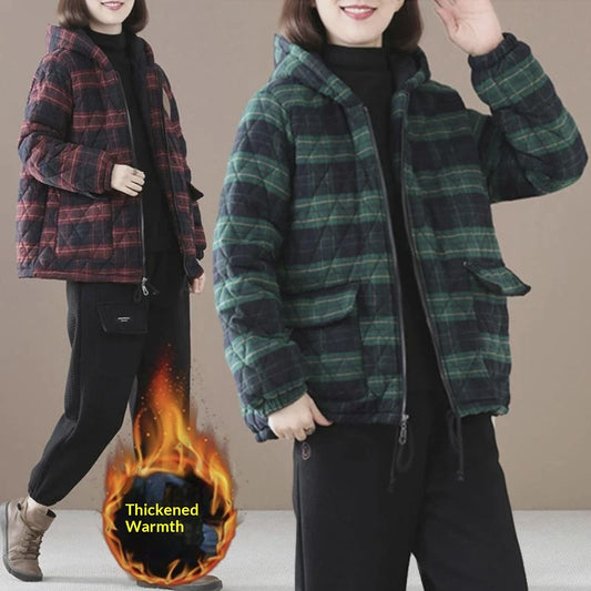 Buy Women’s Short Cotton-Padded Plaid Coat for Fall and Winter global swanky 1