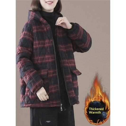 Buy Women’s Short Cotton-Padded Plaid Coat for Fall and Winter global swanky 2