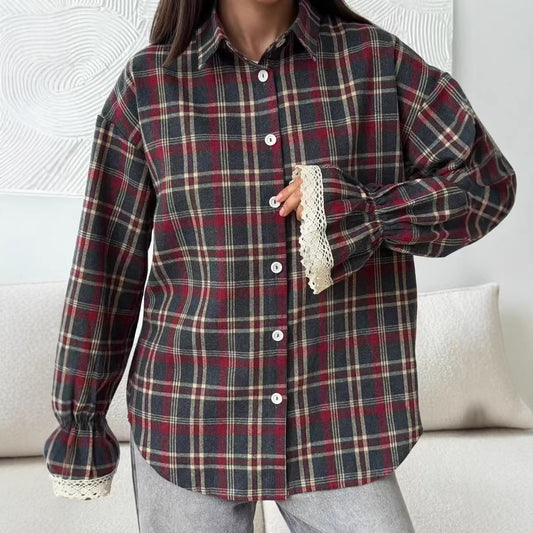 Buy Womens Retro Loose-Fit Plaid Shirt  Casual Vintage Style
global-swanky 1