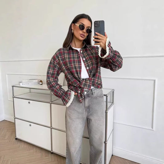 Buy Womens Retro Loose-Fit Plaid Shirt  Casual Vintage Style
global-swanky 2