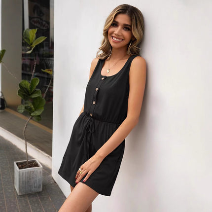 Buy Womens Sleeveless Defined-Waist Pullover Tank Top Jumpsuit global swanky 2