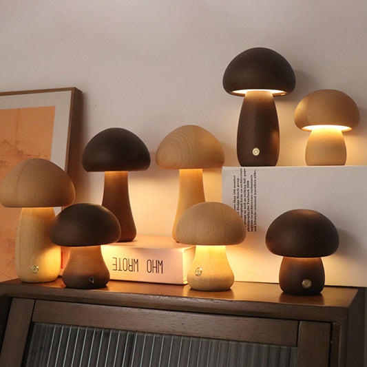 Buy Wooden Mushroom LED Night Light Touch Switch Bedside Lamp global swanky 1