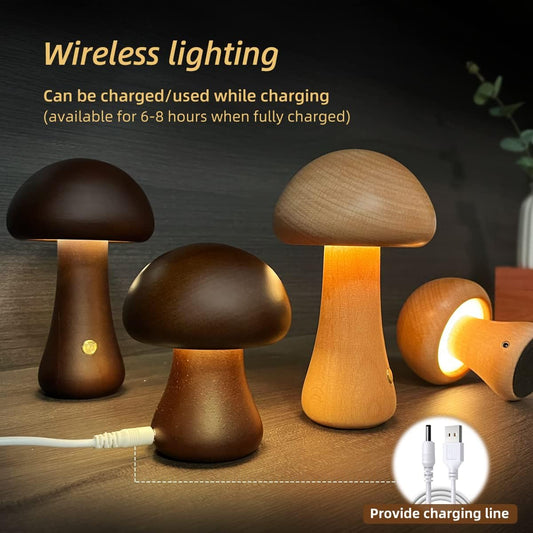 Buy Wooden Mushroom LED Night Light Touch Switch Bedside Lamp global swanky 3