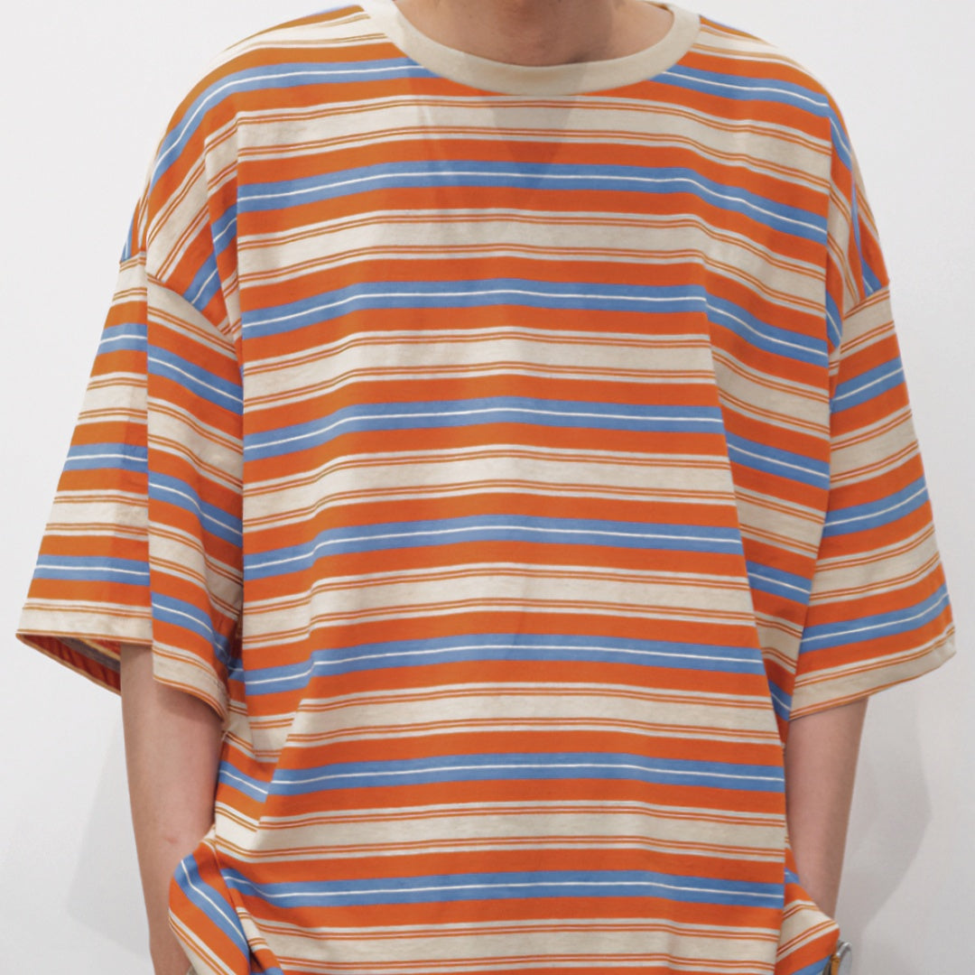 Candy-colored Pinstripe T-shirt – Loose-fitting Short-sleeve global swanky 1