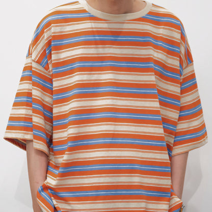 Candy-colored Pinstripe T-shirt – Loose-fitting Short-sleeve global swanky 1