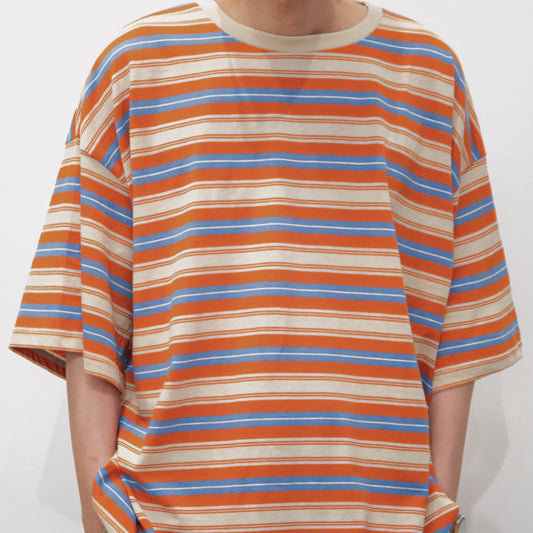 Candy-colored Pinstripe T-shirt – Loose-fitting Short-sleeve global swanky 1