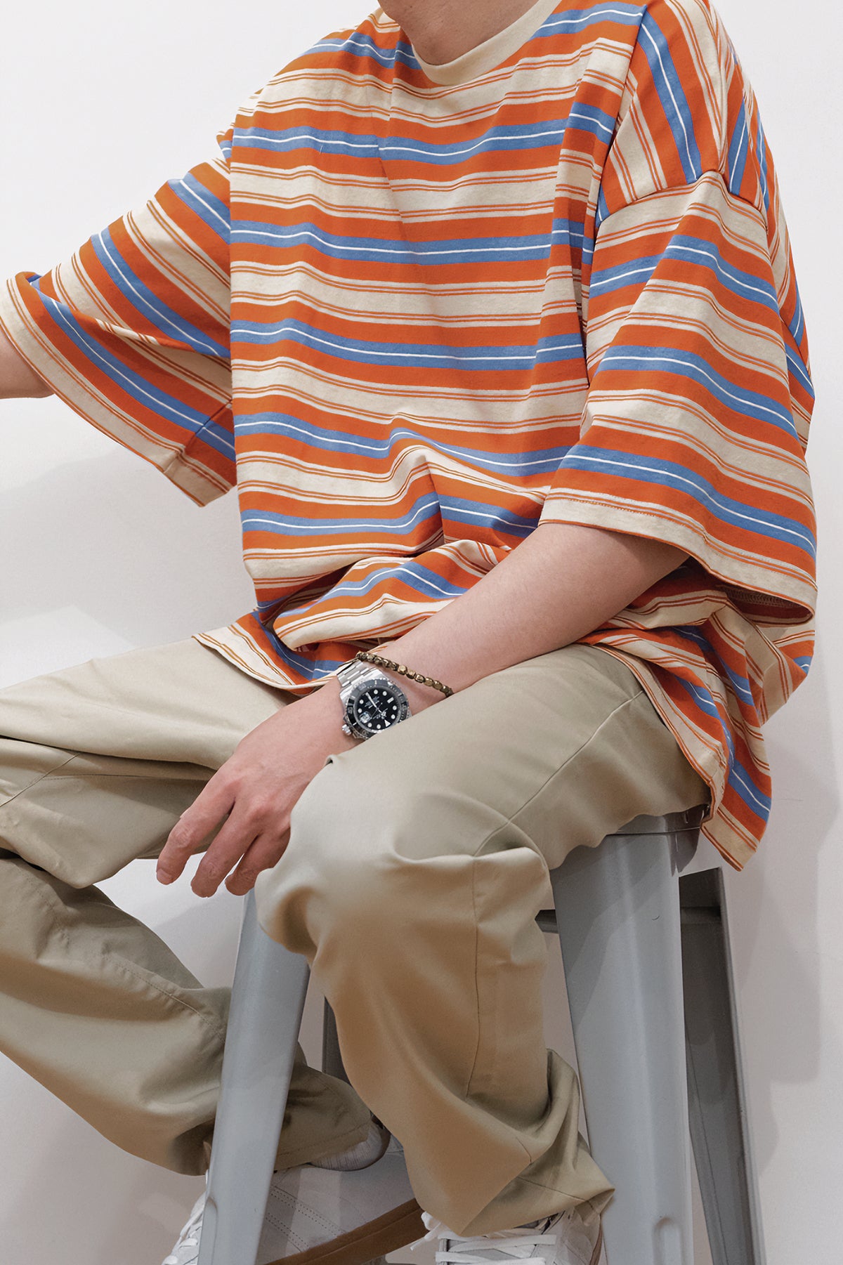 Candy-colored Pinstripe T-shirt – Loose-fitting Short-sleeve global swanky 3