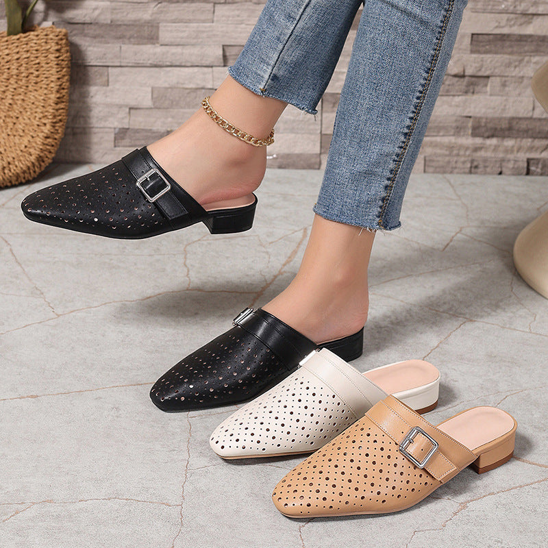Closed Toe Back Strap Buckle Flat Women's Slippers global swanky 1