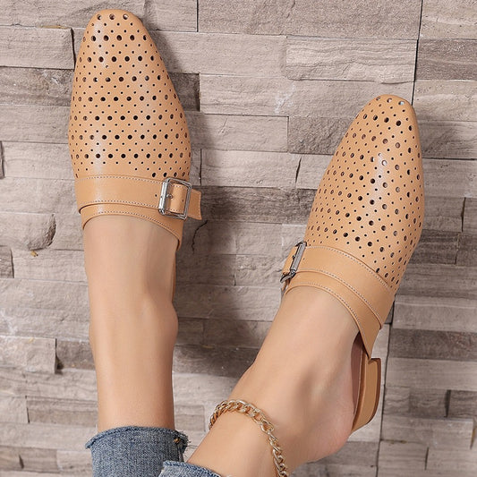 Closed Toe Back Strap Buckle Flat Women's Slippers global swanky 2