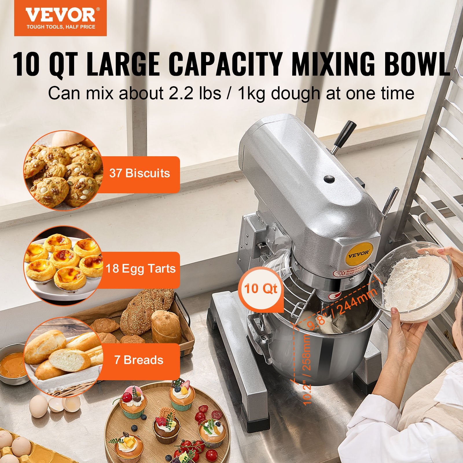 Commercial Food Mixer 10L 3 Speed 550W Restaurant Doughs globalswanky 02