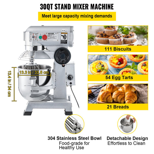 Commercial Food Mixer 30Qt Heavy Duty Stainless Steel Bowl globalswanky 02