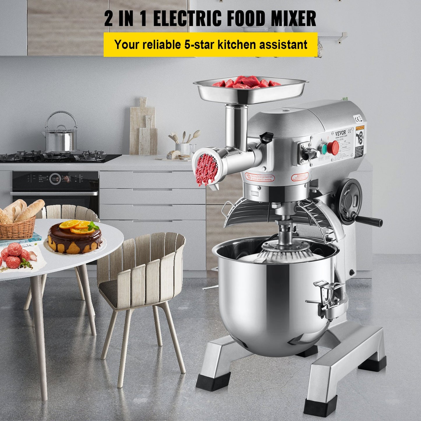 Commercial Stand Mixer 20Qt 1100W Stainless Steel Bowl 2-in1 globalswanky 02