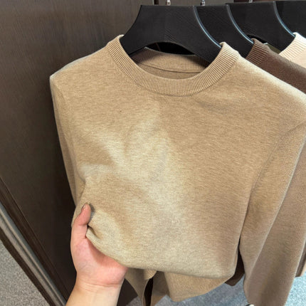 Crew-neck Casual Long-sleeve Knit Shirt – Solid-color Design global swanky 3