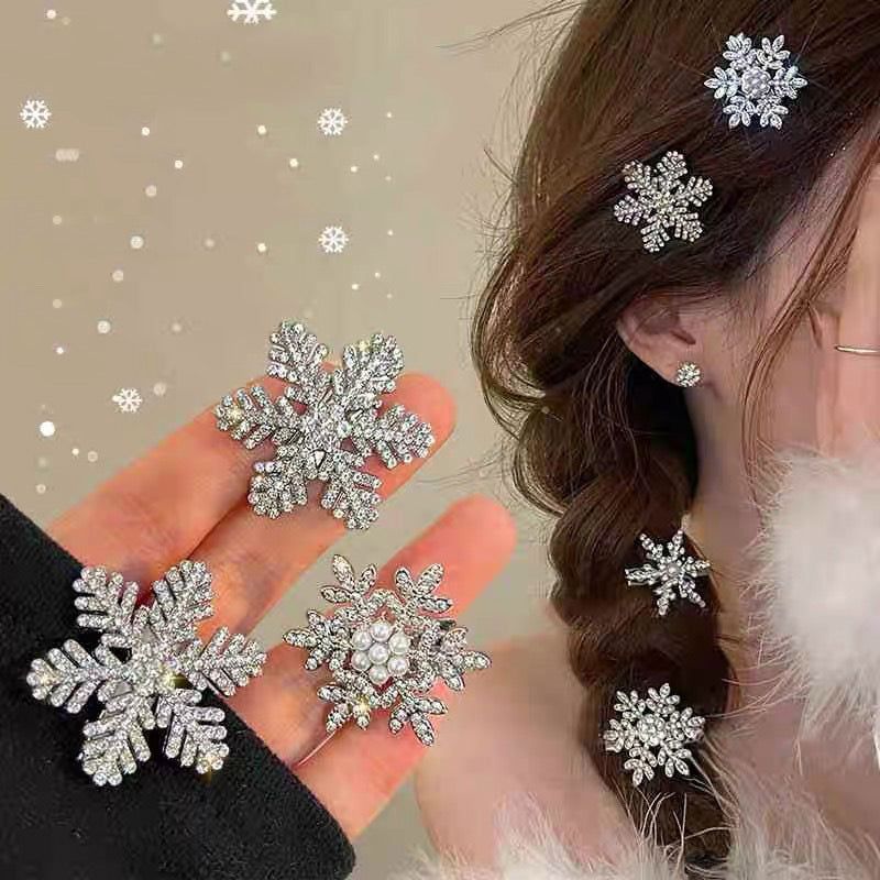 Crystal Snowflake Pearl Hair Clip – Sweet Winter Hair Accessory global swanky 1