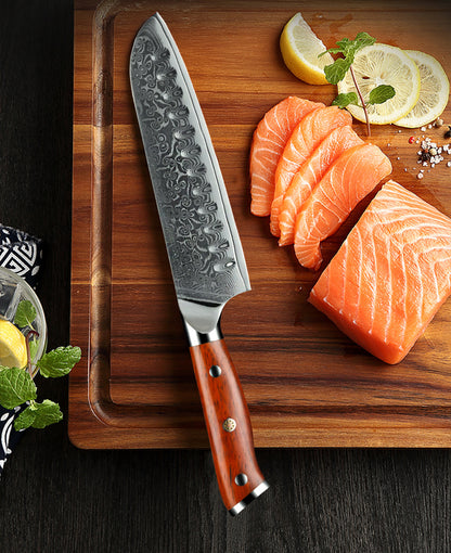 Damascus Steel Chef Knife with Rosewood Handle Kitchen Tool globalswanky 01