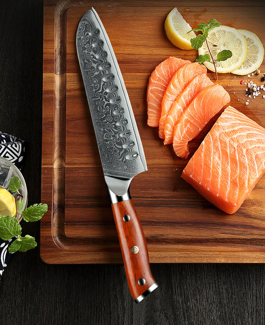 Damascus Steel Chef Knife with Rosewood Handle Kitchen Tool globalswanky 01