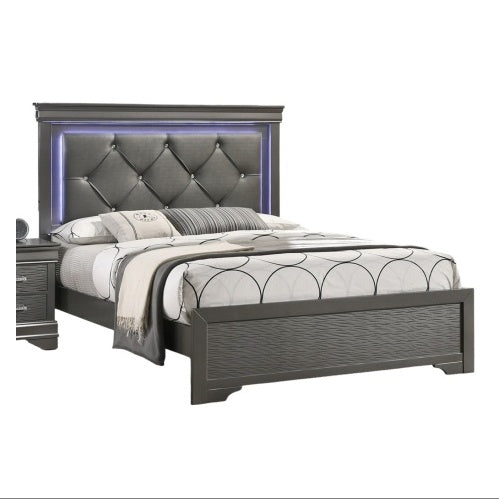  Dark Gray Faux Leather Tufted Queen Headboard Bed with LED
global-swanky 2