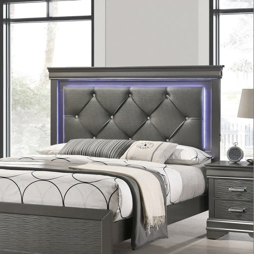  Dark Gray Faux Leather Tufted Queen Headboard Bed with LED
global-swanky 3