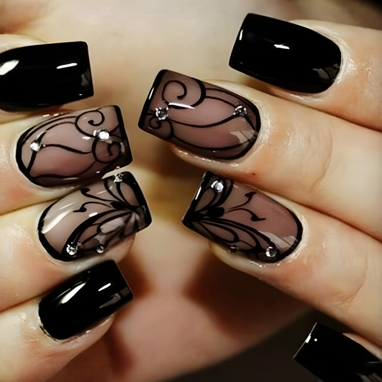 Dark Ins Style Black Vine Wearing Nails for Trendy Looks GLOBALSWANKY 01