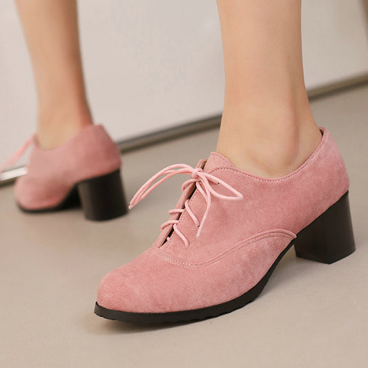 Deep-V Cut Womens Chunky Heel Round-Toe Lace-Up Shoes global swanky 3