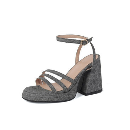Denim-strapped Sandals for Women with Round Toe & Chunky Heel globalswanky 3