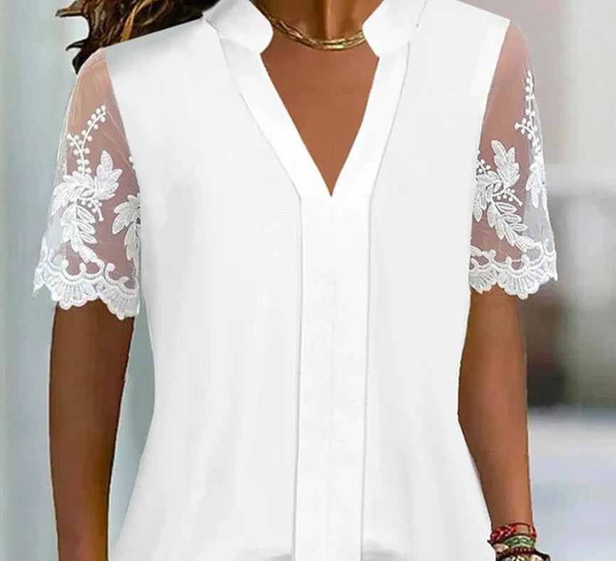  Elegant Womens White V Neck Lace Short Sleeve Top Casual Wear
global-swanky 1