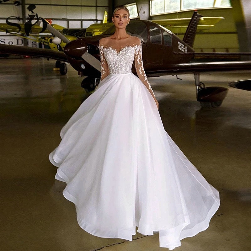 Embroidered Off-Shoulder Long Sleeve Wedding Dress for Brides
global swanky 1