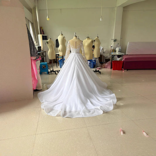 Embroidered Off-Shoulder Long Sleeve Wedding Dress for Brides
global swanky 2